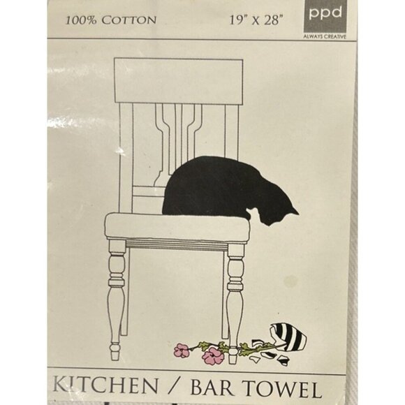 PPD Black Cat Vase 18" x 26" Kitchen Towel Susan Boettcher New with Tags - Picture 2 of 3